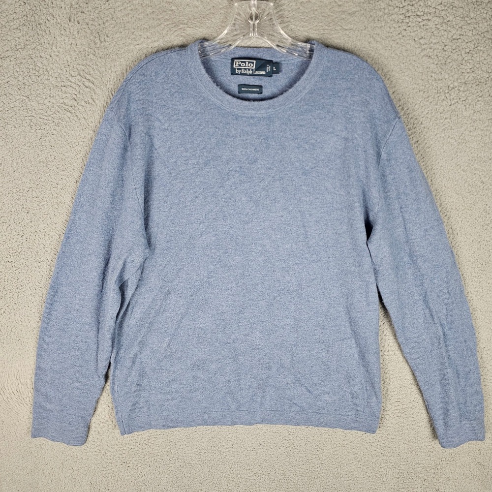 Polo Ralph Lauren Sweater Mens L Blue 100% Cashmere Crewneck Long Sleeve Knit